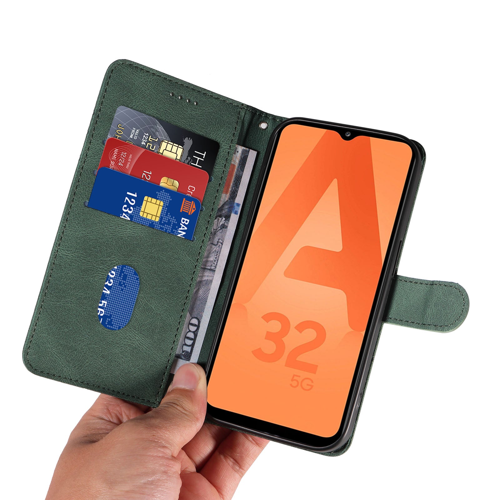 Til Samsung Galaxy A32 5G M32 5G Mobiltelefoncover med påtrykt buet linjestativ PU-læder pungetui Til Samsung Galaxy A32 5G M32 5G Mobiltelefoncover med påtrykt buet linjestativ PU-læder pungetui